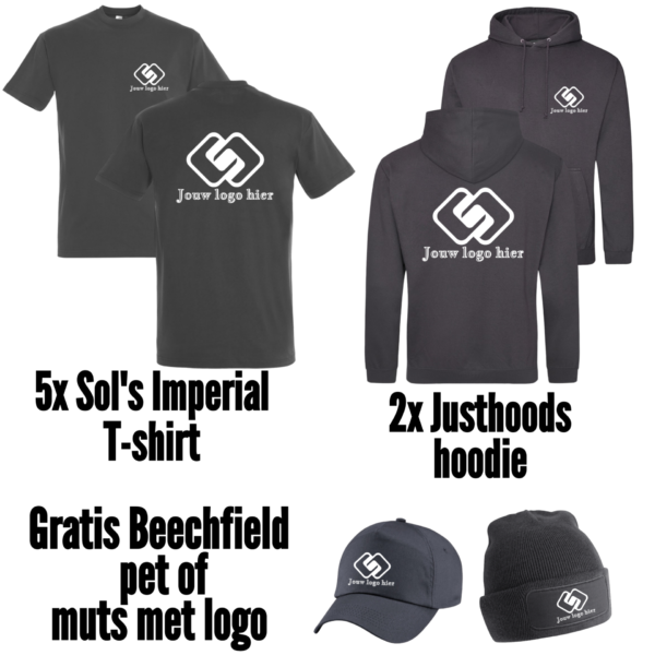 Combideal 1 (5x Sol's Imperial T-shirt en 2x Just hoods hoodie bedrukt met logo)