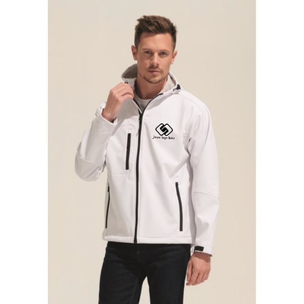 Sol’s Replay hooded softshell jas bedrukt met logo
