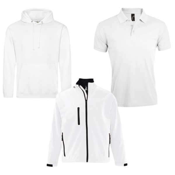 Combideal 5x Sol’s Prime poloshirt, 2x Justhoods hoodie en 1x Sol's Relax Softshell jas bedrukt met borstlogo en groot ruglogo - Afbeelding 9