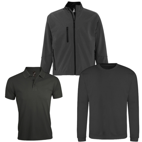 Combideal 5x Sol’s Prime poloshirt, 2x Justhoods sweater en 1x Sol's Relax Softshell jas bedrukt met borstlogo en groot ruglogo - Afbeelding 2