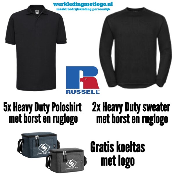 Heavy Duty Combi van Russell met 5x Poloshirt en 2x sweater